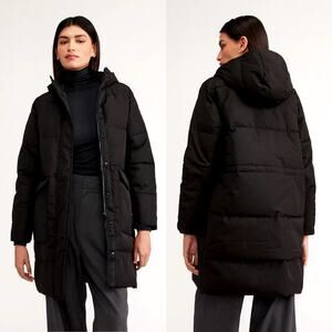 New Everlane The ReNew Long Puffer Coat Black Hooded Oversized Women's XS NWOT